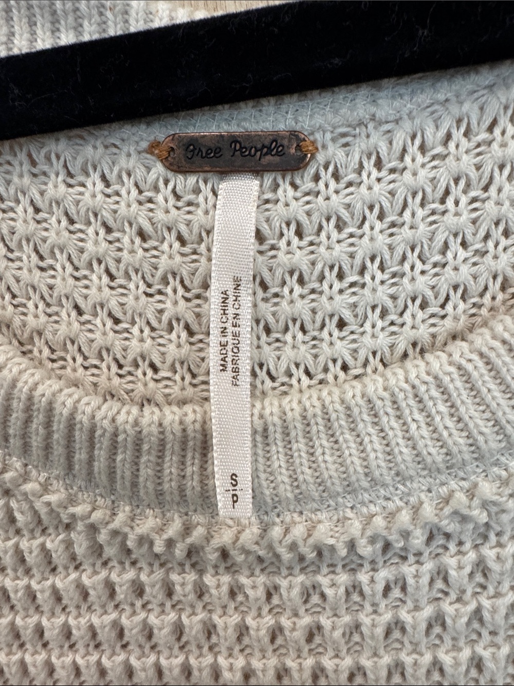 Free People Cream Waffle Knit Open Shoulder Long Sleeve Shirt - Picture 3 of 9